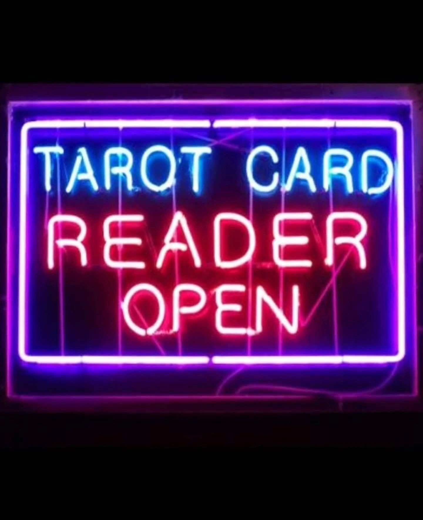 Neon tarot card reader open sign