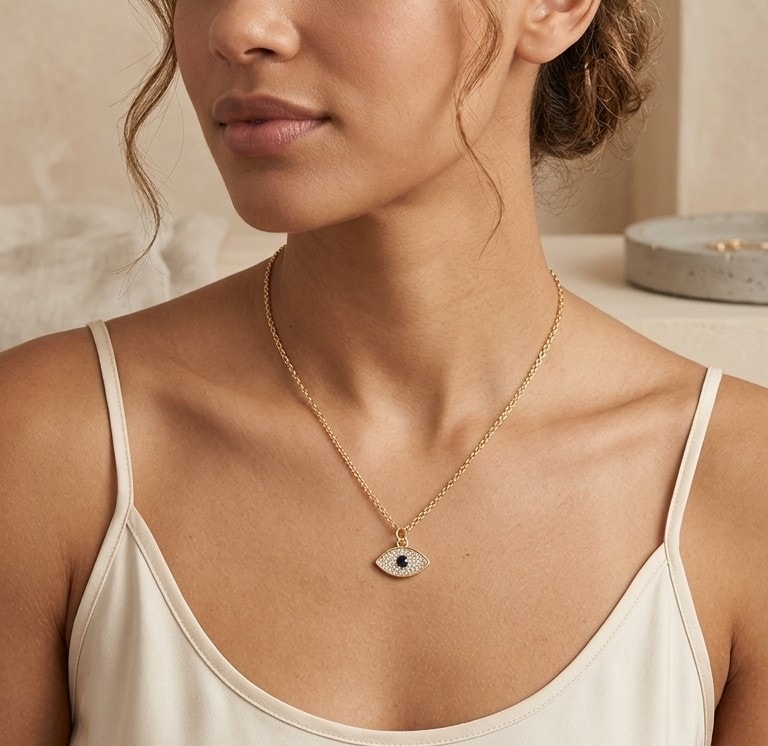 14k Gold Plated Evil Eye Necklace
